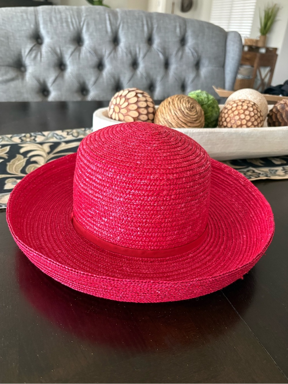Vintage Betmar Fuchsia Pink Wide Brim Boater Sun Hat Grosgrain Ribbon Made USA - Picture 3 of 6